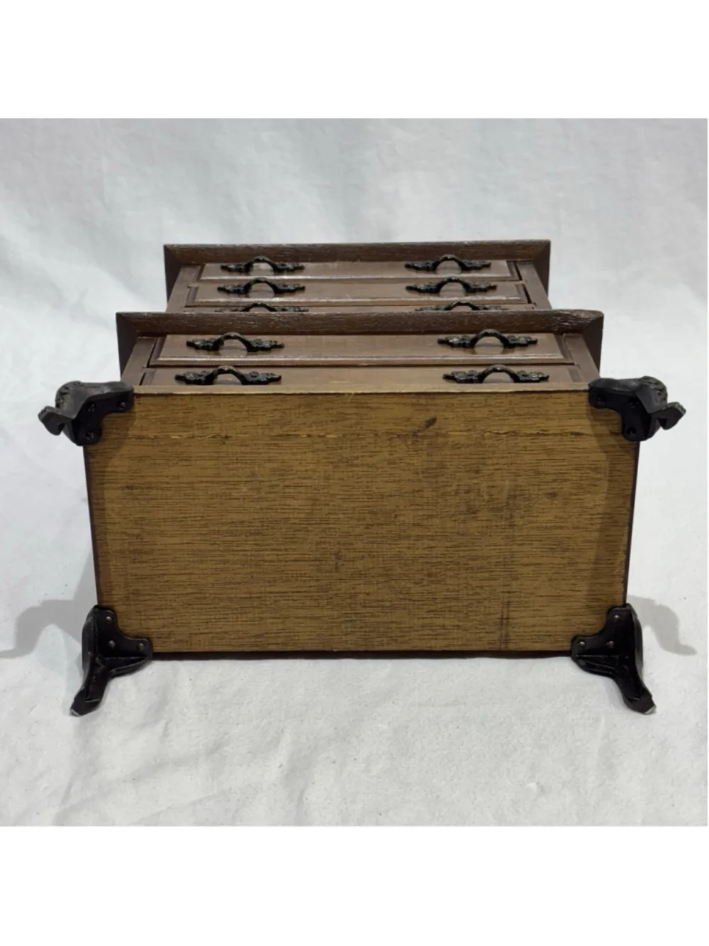 Vintage Wood 5 Drawer Jewelry Music Box Mini Dresser Queen Anne Claw Feet NO KEY